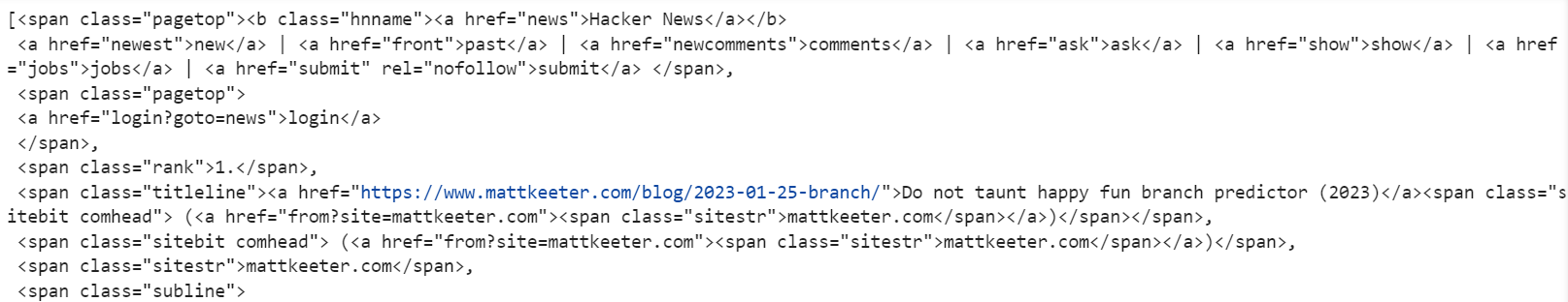 all span tags of webpage