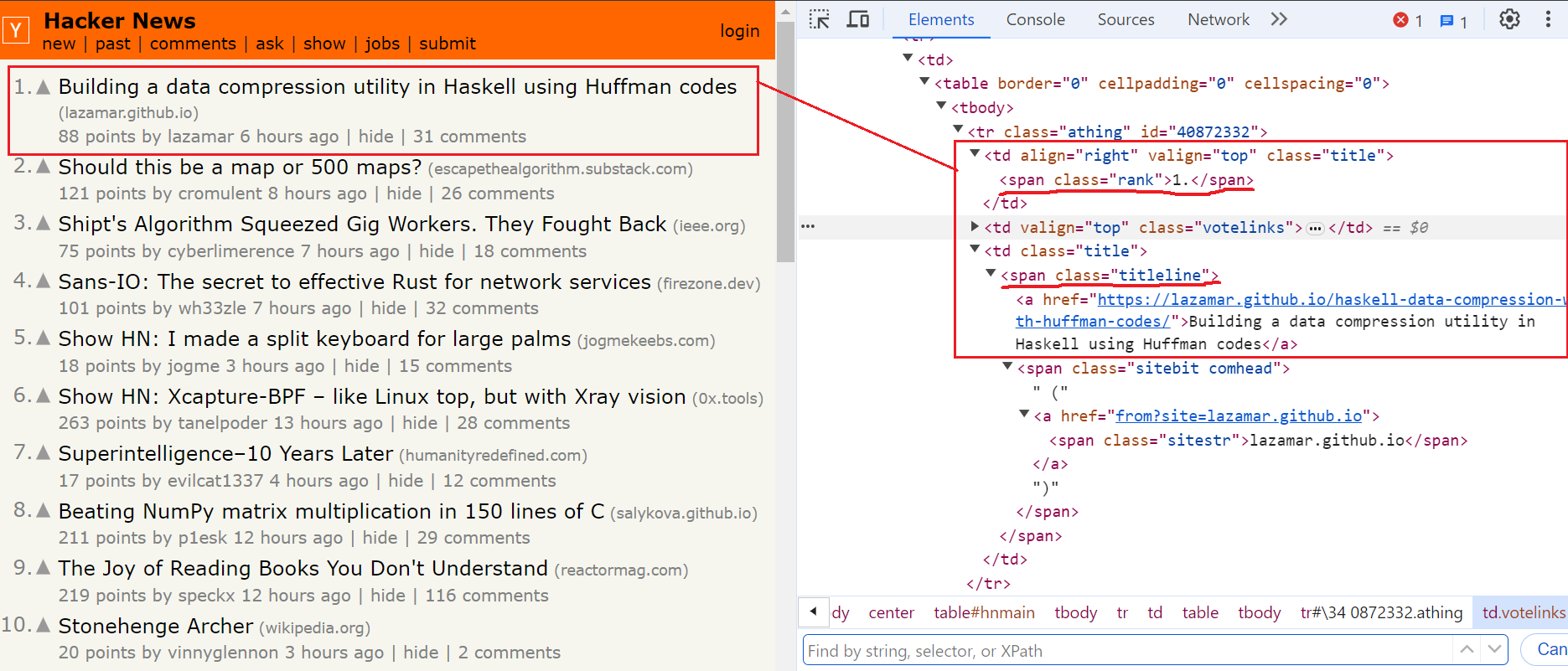 tags within athing class