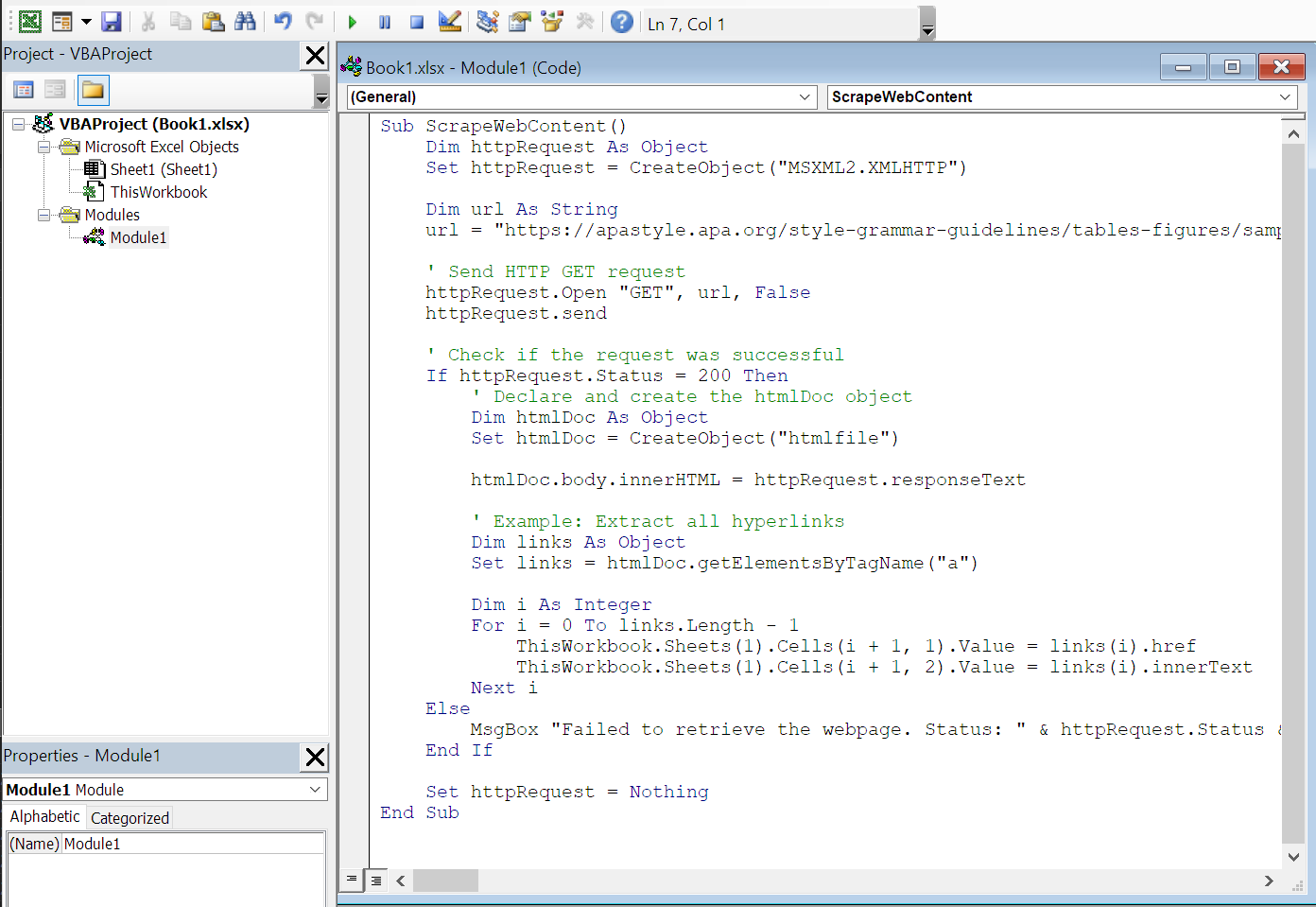 Using VBA in Excel to scrape data