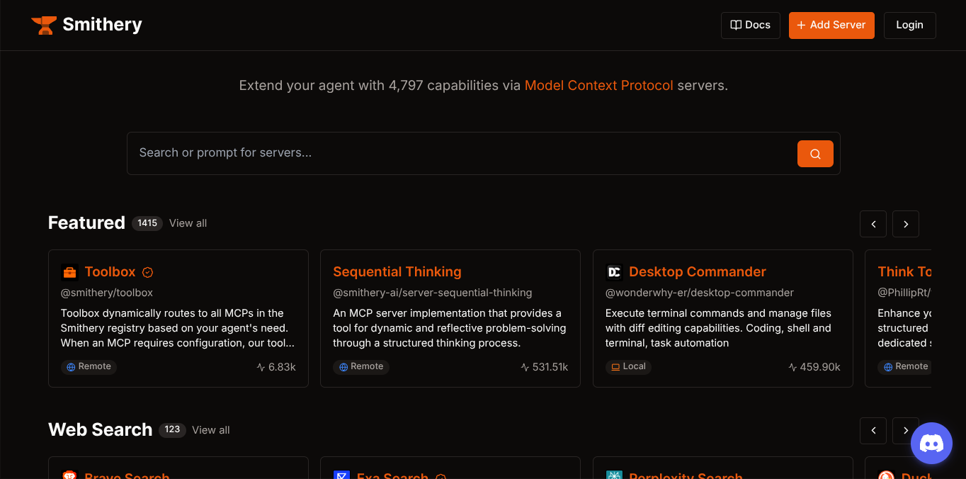 The Smithery home page we tried scraping